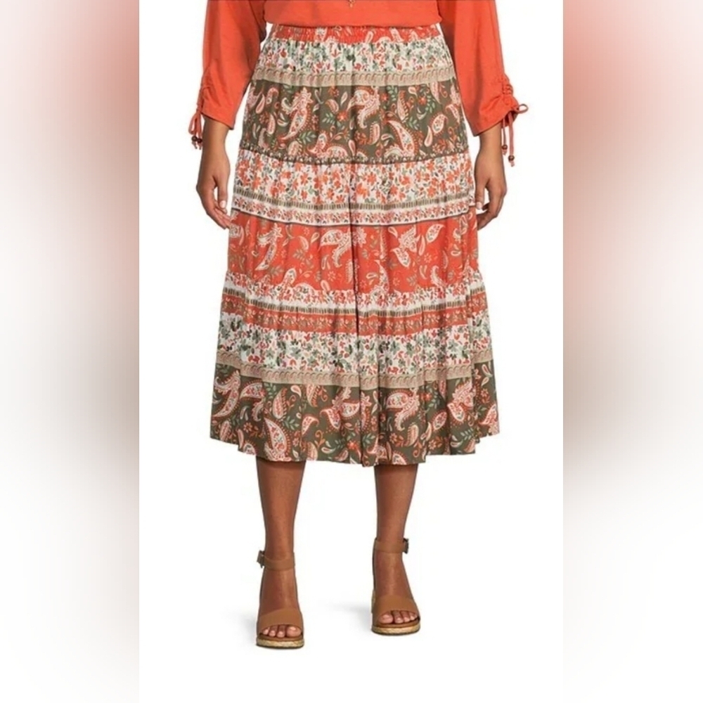 SK99) Allison Daley Floral Paisley Pull On Tiered Midi A line Skirt Plus Size 3X